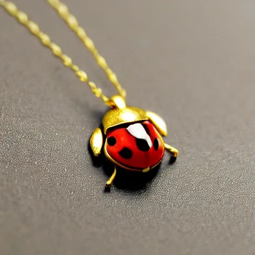 Prompt: a ladybug, as a diamond pendant on a gold chain