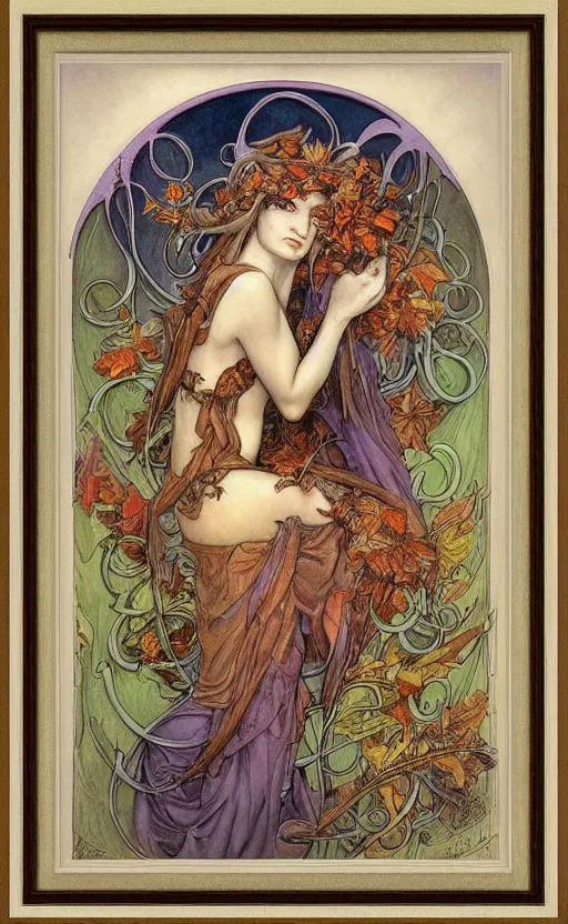 Image similar to art nouveau framed print by brian froud, goddess of autumn