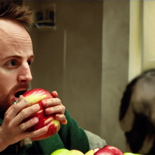 Image similar to jesse pinkman eating an apple