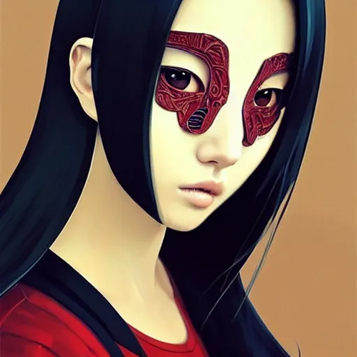 Image similar to a beautiful young japanese natalie portman alluring instagram model in crop top, wearing an intricate yokai mask made from latex by guweiz and wlop and ilya kuvshinov and artgerm and makoto shinkai and studio ghibli, symmetrical eyes, aesthetic, gorgeous, stunning, alluring, attractive, artstation, deviantart, pinterest, digital art