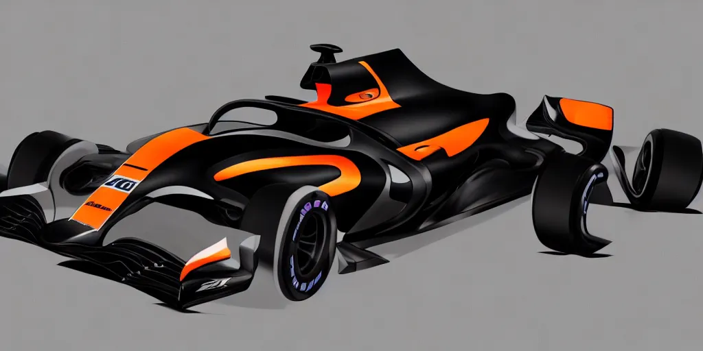 Image similar to hybrid design between McLaren MCL34 F1 car and Ford Mustang. No background, concept art style.