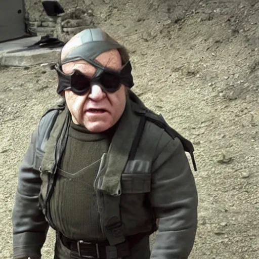 Prompt: danny devito as solid snake in metal gear solid