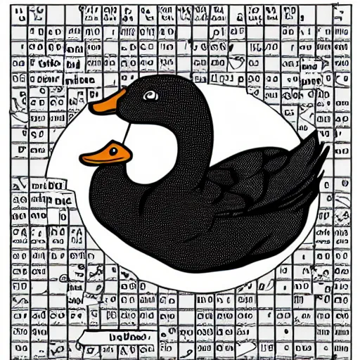 Image similar to a duck doing a crossword puzzle in the style of a new yorker cartoon