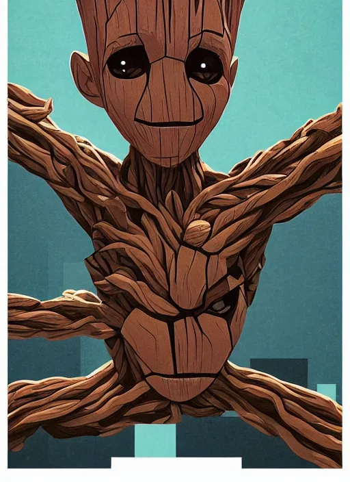 Image similar to symmetry!! portrait of groot by sachin teng, organic, cables, matte painting, geometric shapes, hard edges! graffiti, street art