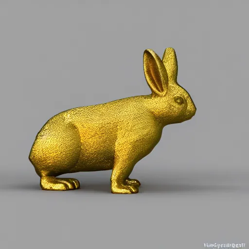 Prompt: gold rabbit, 3D, octane render, vray