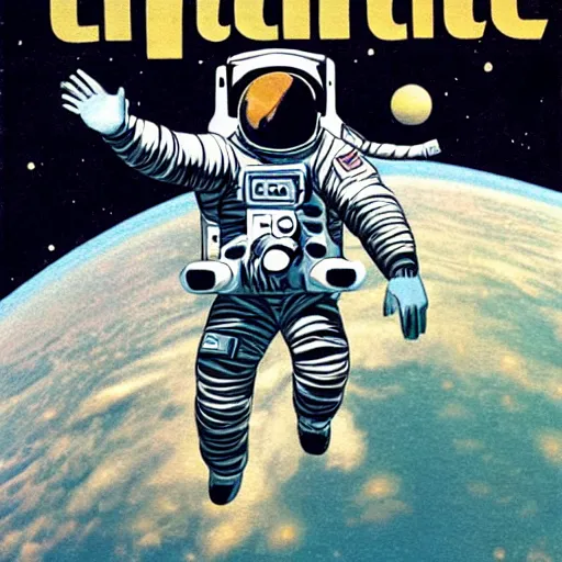 Image similar to astronaut floating in space, Vintage Magazine Illustration