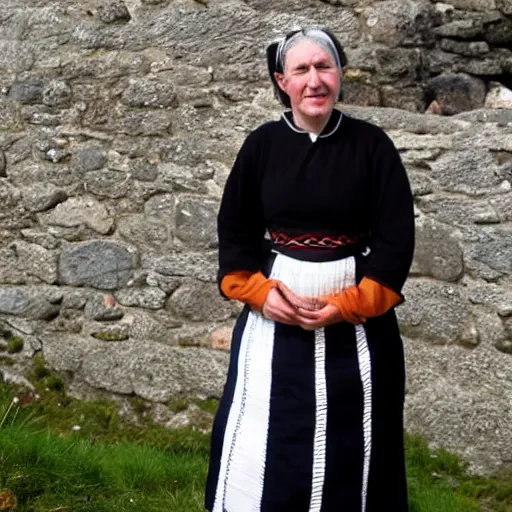 Prompt: a breton woman wearing traditional bigoudene clothing