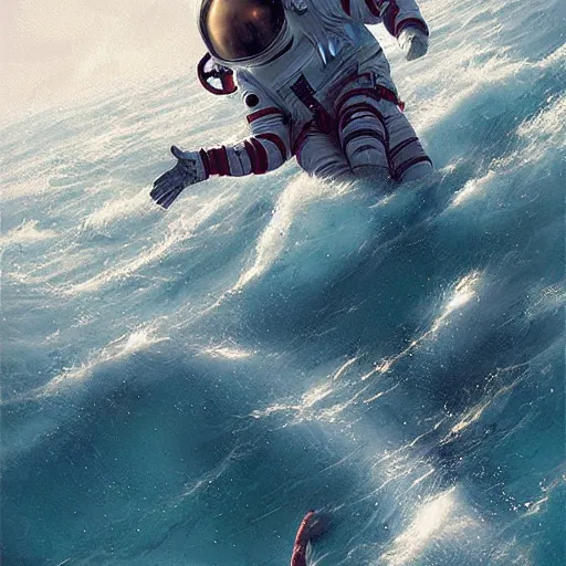 Image similar to an astronaut lost in the ocean,digital art,detailed,ultra realistic,art by greg rutkowski