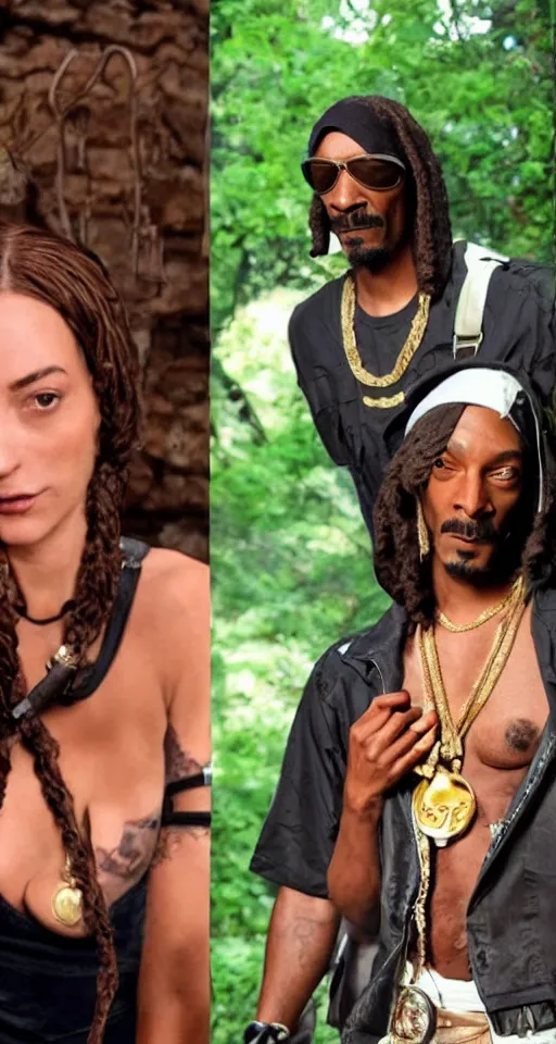 Image similar to Snoop Dogg cosplaying Lara croft