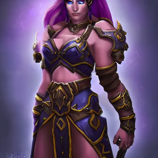 Image similar to world of warcraft, female Draenei warrior, trending on artstation, character concept, portrait