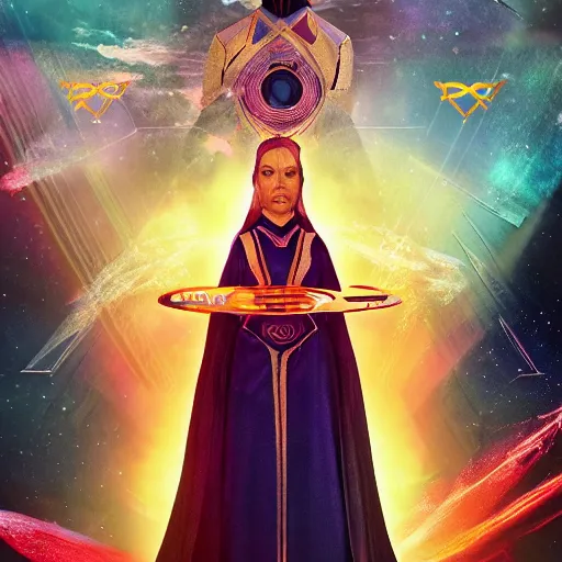 Prompt: The Empress tarot card in the style of Star Trek The next generation, hyperrealistic, highly detailed, depth of field, High definition, 8k, octane render, artstation