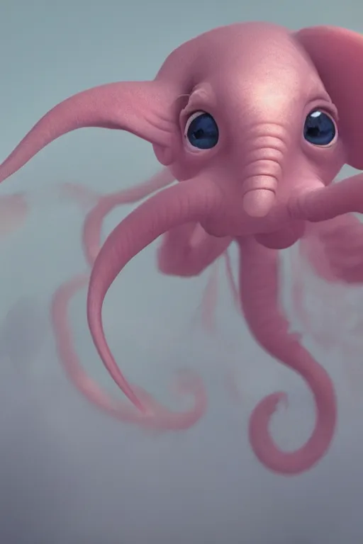 Image similar to cute baby Dumbo octopus, dramatic lighting, cinematic, establishing shot, extremely high detail, foto realistic, cinematic lighting, post processed, concept art, high details, cinematic, 8k resolution, beautiful detailed, photorealistic, digital painting, artstation, concept art, smooth, sharp focus, artstation trending, octane render, unreal engine