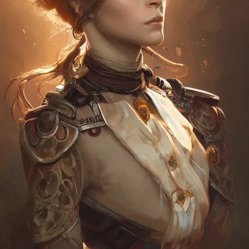 Image similar to portrait of a dead female soldier, D&D, fantasy, intricate, elegant, highly detailed, digital painting, artstation, concept art, smooth, sharp focus, illustration, art by artgerm and greg rutkowski and alphonse mucha