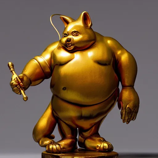 Image similar to a happy cute chubby Lucky Golden Goblin statue, fat lucky god, bright art masterpiece artstation. hyper details, golden smooth material, sculpted by Alex Alice, Craig Mullins, yoji shinkawa, trending on artstation, beautifully lit, Peter mohrbacher, hyper detailed, insane details, intricate, elite, elegant, luxury, glittering light, CGsociety, hypermaximalist, golden ratio, treasure background, volumetric, octane render, weta digital, micro details, 3d sculpture