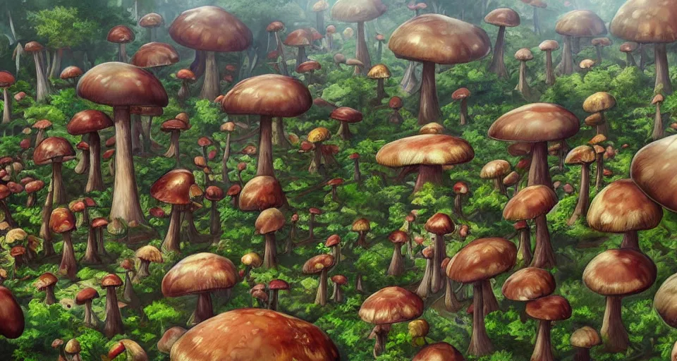 Prompt: A tribal village in a forest of giant mushrooms, by ARTGERM