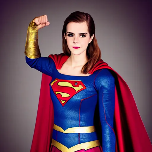 Image similar to Medieval Supergirl cosplay by Emma Watson, seductive gaze, 8k, professional photography, cinematic studio shot, dark, smoke