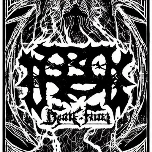 Image similar to black metal concert flyer, black metal logos, unreadable, 3 band lineup, local bar, d. i. y. venue, basement show