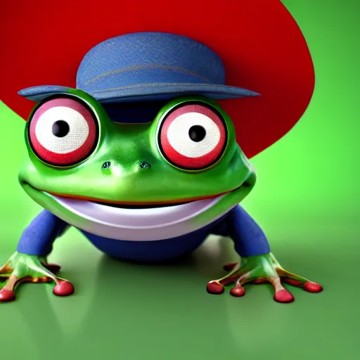 Prompt: a cartoon frog with big eyes and a hat, a stock photo by Dom Qwek, polycount, happening, booru, 4k, 8k