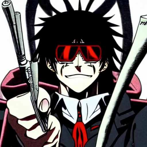Prompt: extremely cool looking quentin tarantino in the anime hellsing