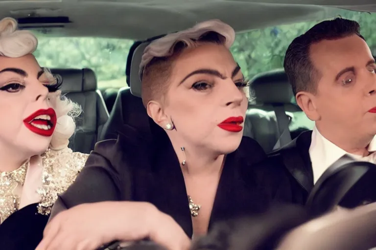 Image similar to lady gaga and judy garland in carpool karaoke, lady gaga, judy garland, red weapon 8 k s 3 5, cooke anamorphic / i lenses, highly detailed, cinematic lighting