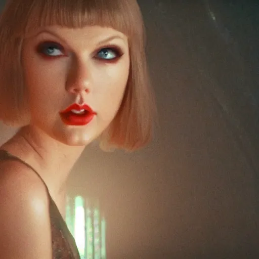 Prompt: Taylor Swift in Blade Runner, cyberpunk, cinematic film still