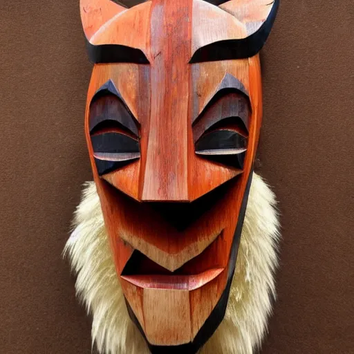 Image similar to wooden tiki mask of a fox spirit