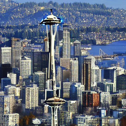 Prompt: Seattle and Tokyo combined into one city