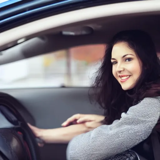 Prompt: woman driving car