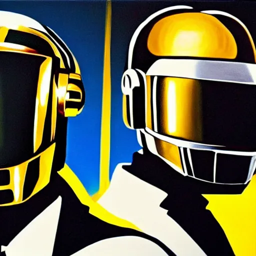 Prompt: A painting of Daft Punk and Kanye West