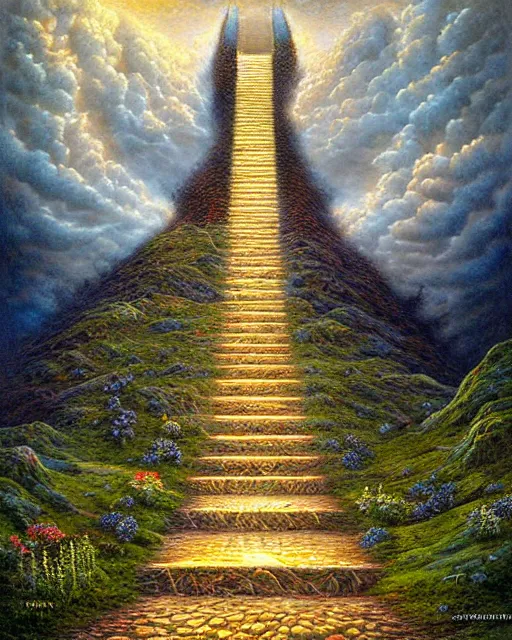 Image similar to Stairway to heaven by Tomasz Alen Kopera and salvator Dali, masterpiece