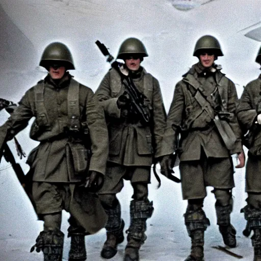 Prompt: band of brothers futuristic soldiers epic photo 35 mm