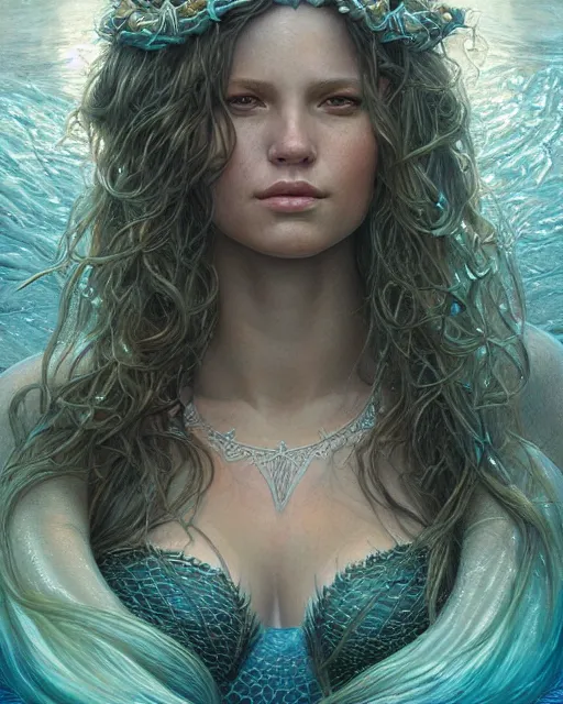 Image similar to mermaid portrait | highly detailed | very intricate | symmetrical | cinematic lighting | award - winning | closeup portrait | painted by donato giancola and mandy jurgens and charlie bowater | featured on artstation