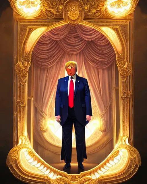 Image similar to symmetry!!!!!! beautiful donald trump anime summer president close portrait, wearing ornate clothing, ultra detailed, elegant, intricate, anime, dynamic lighting, dnd, glowing lights, digital art, digital painting, artstation, wlop, sharp focus, illustration, art by artgerm and greg rutkowski and alphonse mucha, 8 k