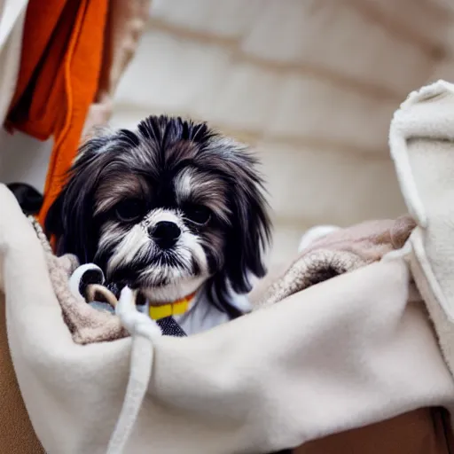 Prompt: a shih-tzu terrier in a duffel coat -6