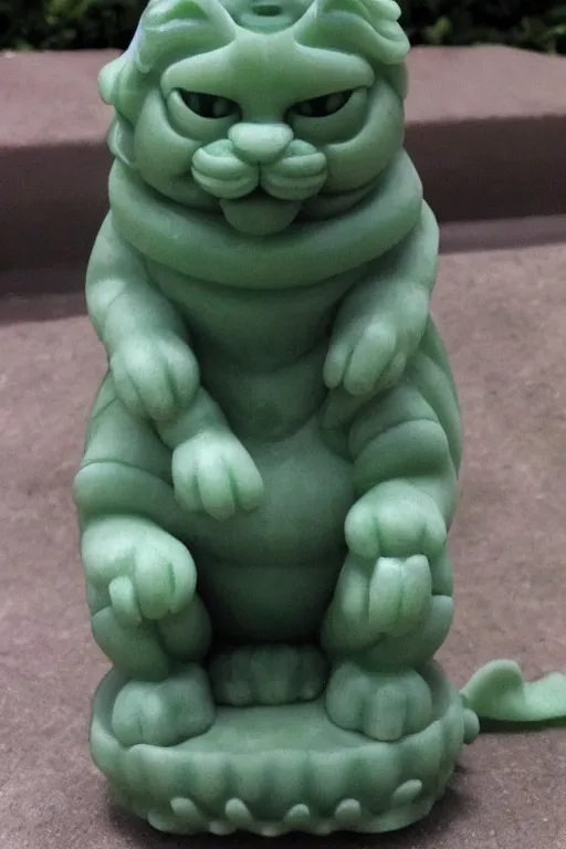 Prompt: jade statue of garfield made of jade