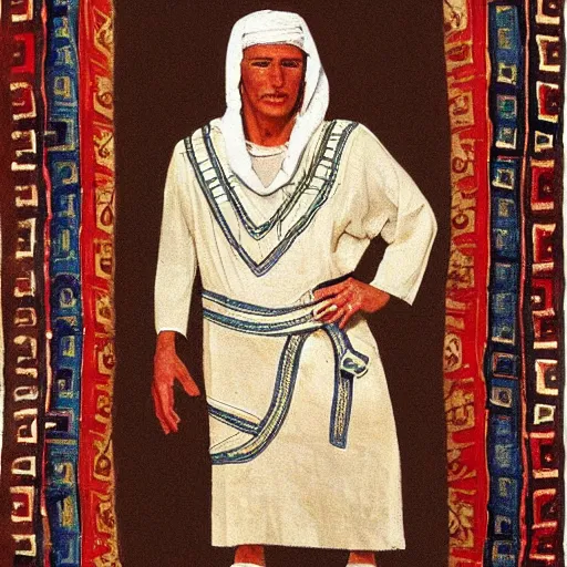 Prompt: Middle-eastern skinned man with ancient Canaanite clothing by Normal Rockwell