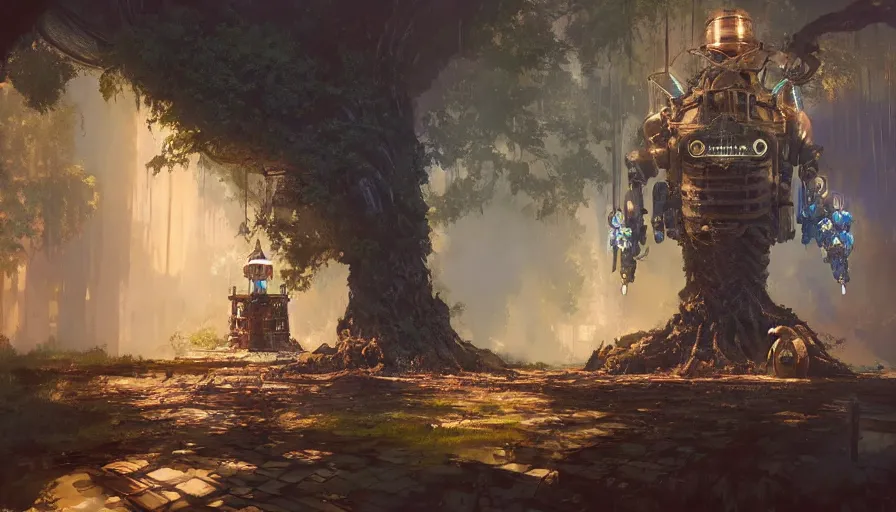 Image similar to craig mullins and ghibli digital illustration giant tree inside rapture, bioshock, astrophotography, colorful, unreal engine, hyper realism, realistic shading, cinematic composition, realistic render, octane render, detailed textures, photorealistic, wide shot