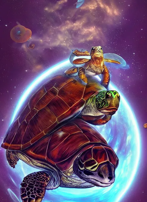 Image similar to hyper realistic photography space lion riding a turtle in space destroying an army of insectiods comic cover artstation