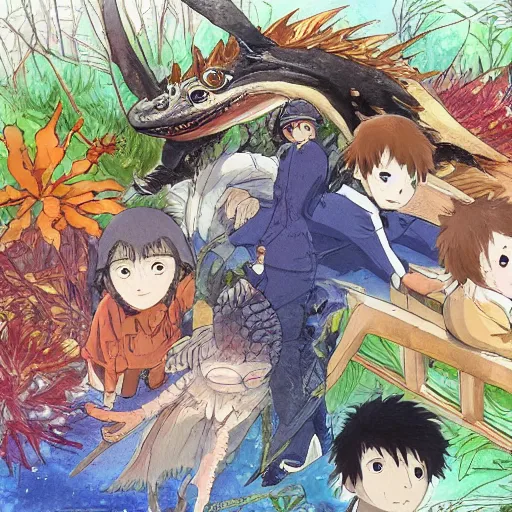 Image similar to anime, sharp focus, breath taking beautiful, Aesthetically pleasing, newts, happy, funny, silly digital concept art by Hayao Miyazaki and Studio Ghibli, fine art, high definition, HDR, HD, 8K, award winning, trending, featured, masterful, dynamic, energetic, lively, elegant, Richly textured, Richly Colored, masterpiece.