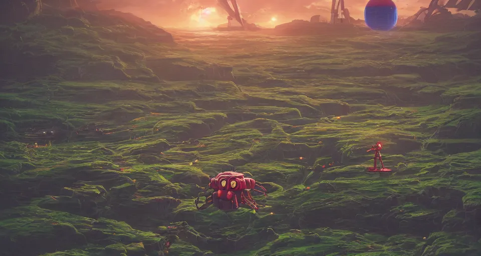 Image similar to Landscape with a GIANT MECHANICAL SHRIMP, looming over the landscape, robot shrimp, cinematic, rendered by simon stålenhag, rendered by Beeple, Makoto Shinkai, syd meade, inspired by Gundam, environment concept, digital art, unreal engine, 3 point perspective, WLOP, trending on artstation, low level, 4K UHD image, octane render,