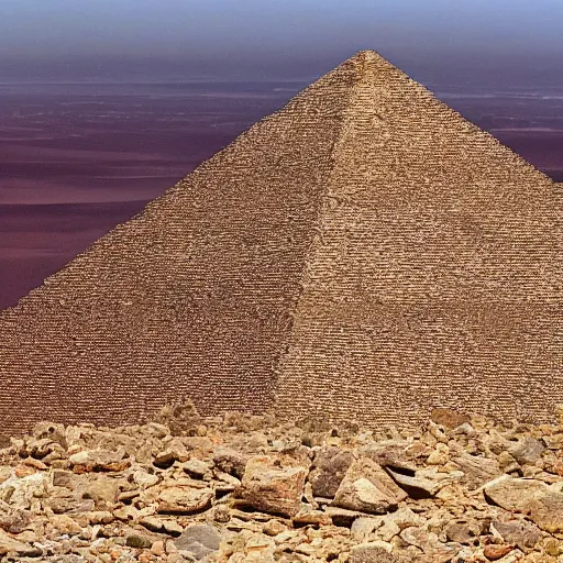 Prompt: up directional down pyramid in a desert, ultrarealistic