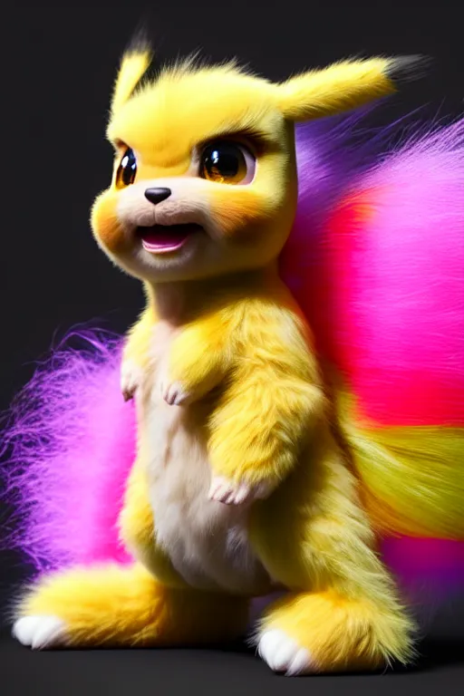 Image similar to high quality 3 d render hyperrealist very cute multicolor stripped fluffy! phoenix chimera hybrid highly detailed, vray smooth, in the style of detective pikachu, hannah yata charlie immer, dramatic pink light, low angle, uhd 8 k, sharp focus