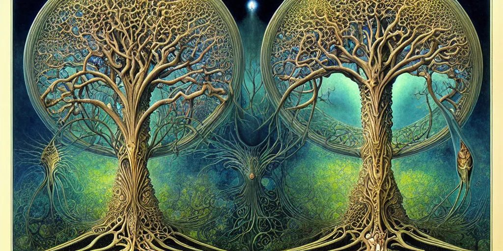 Image similar to tree of life by roger dean and andrew ferez, art forms of nature by ernst haeckel, divine chaos engine, symbolist, visionary, art nouveau, botanical fractal structures, organic, detailed, realistic, surreality