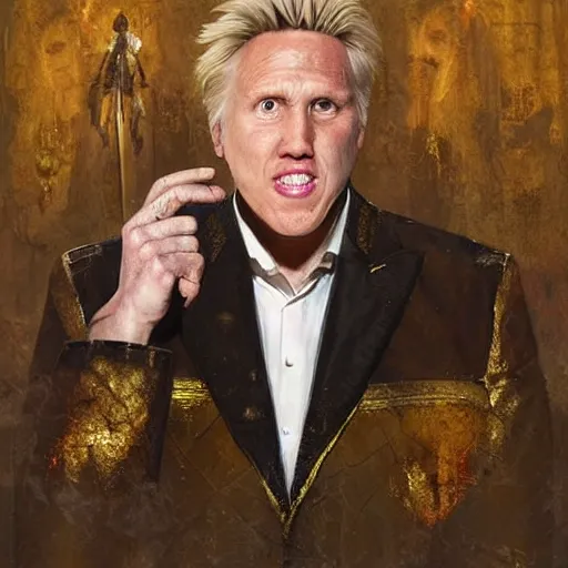 Image similar to hyperrealistic mixed media high resolution painting of Gary Busey Emperor !Star Wars!, stunning 3d render inspired art by Jamie Salmon and WForrest and Greg Rutkowski, perfect facial symmetry, dim volumetric lighting, 8k octane beautifully detailed render, full body shot, post-processing, extremely hyper-detailed, intricate, epic composition, highly detailed attributes, highly detailed atmosphere, cinematic lighting, masterpiece, trending on artstation, very very detailed, masterpiece, stunning, flawless completion, lifelike texture, perfection,