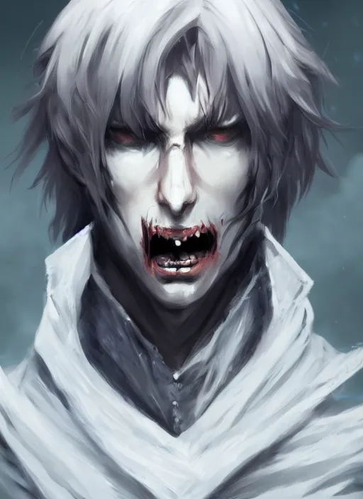 Prompt: detailed beautiful cool male character art depicting a creepy vampire monster, concept art, depth of field, on amino, by sakimichan patreon, wlop, weibo, bcy. net, colorhub. me high quality art on artstation.