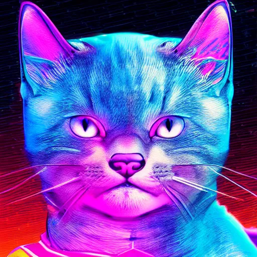 Prompt: a beautiful ultradetailed anime cat, portrait, vaporwave, synthwave, neon, vector graphics, cinematic, volumetric lighting, f 8 aperture, cinematic eastman 5 3 8 4 film, photorealistic, anime art wallpaper 4 k - n 5 0