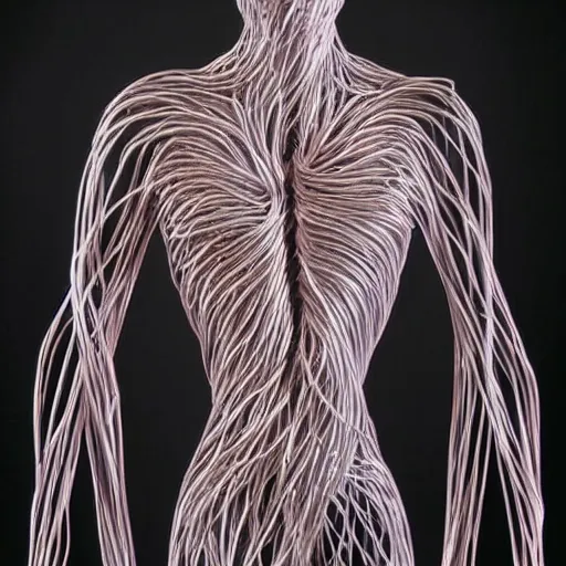 Image similar to wire sculpture of the human vascular system, realistic