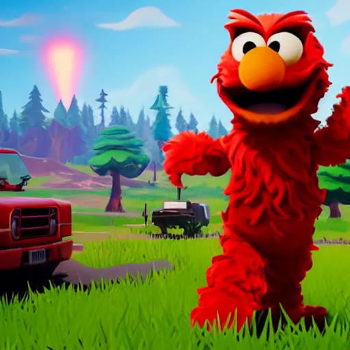 Image similar to elmo in fortnite, unreal engine