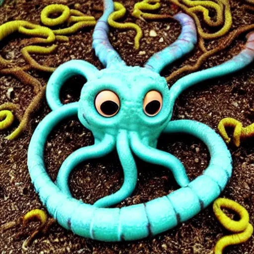 Prompt: adorable cute lovecraftian tentacled worm
