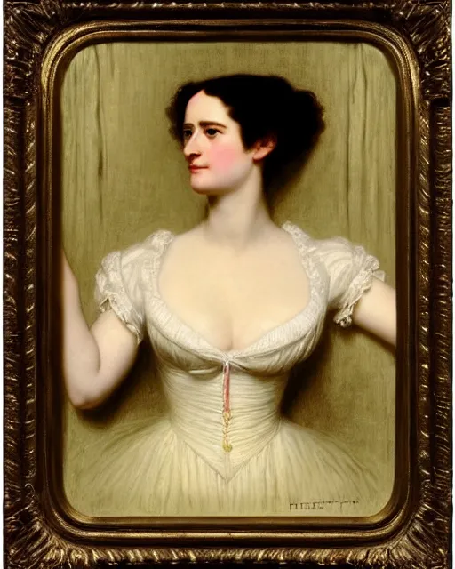Image similar to portrait en buste of eva green vesper lynd vannessa ives by Hughes Merle, by Pierre Auguste Cot, perfectly detailed eyes, realistic fabric, abundant detail